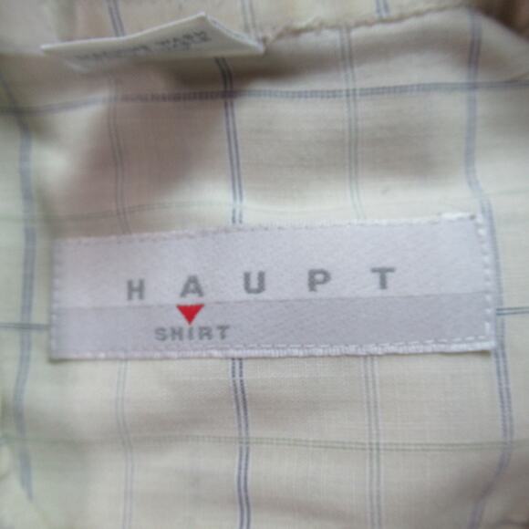 Vintage Haupt Shirt Men 16.5 Yellow Plaid Button Short Sleeve 80s German Grandpa - Picture 2 of 9